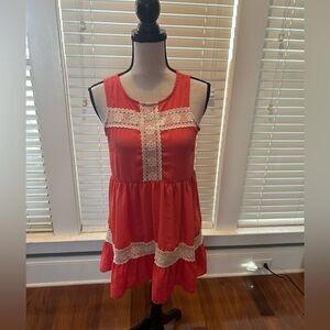 Finn & Clover Anthropologie Coral Sleeveless Tunic Blouse, Mini Dress Size M